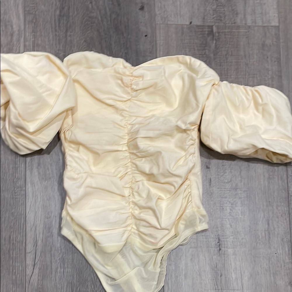 Cream Off-Shoulder Ruched Bodysuit